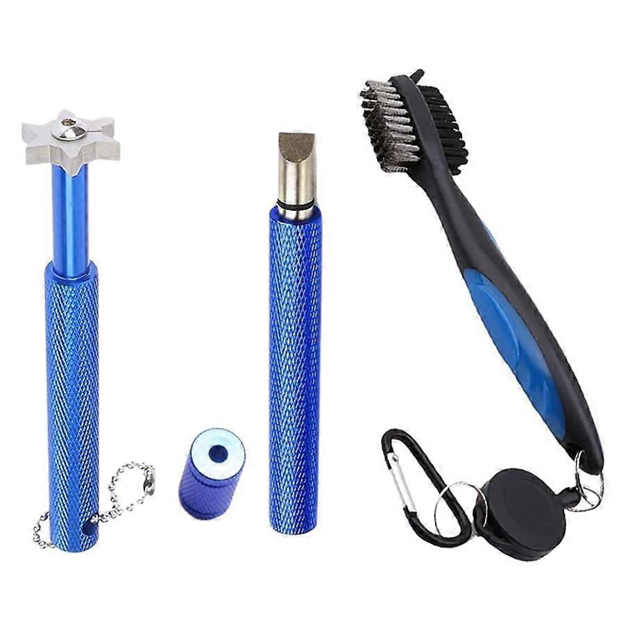 Golf Clean Tool Set -Retractable Golf Club Brush and 2 Golf Club Groove Sharpener for U & V-Grooves