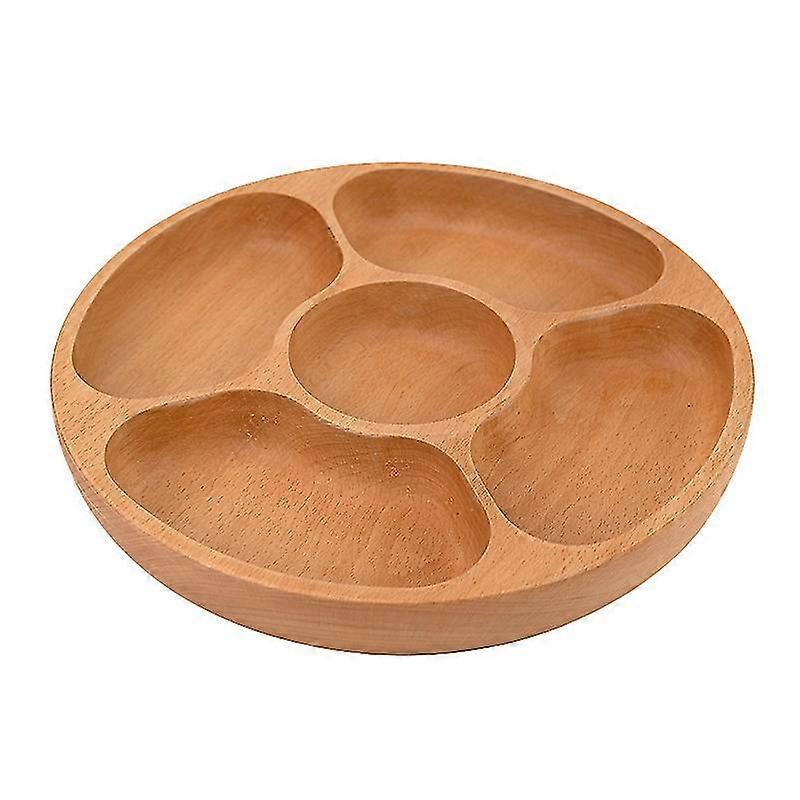 木製ラウンドプレートスナックサービングトレイデザートサブグリッド食器トレイ(1個、木色)