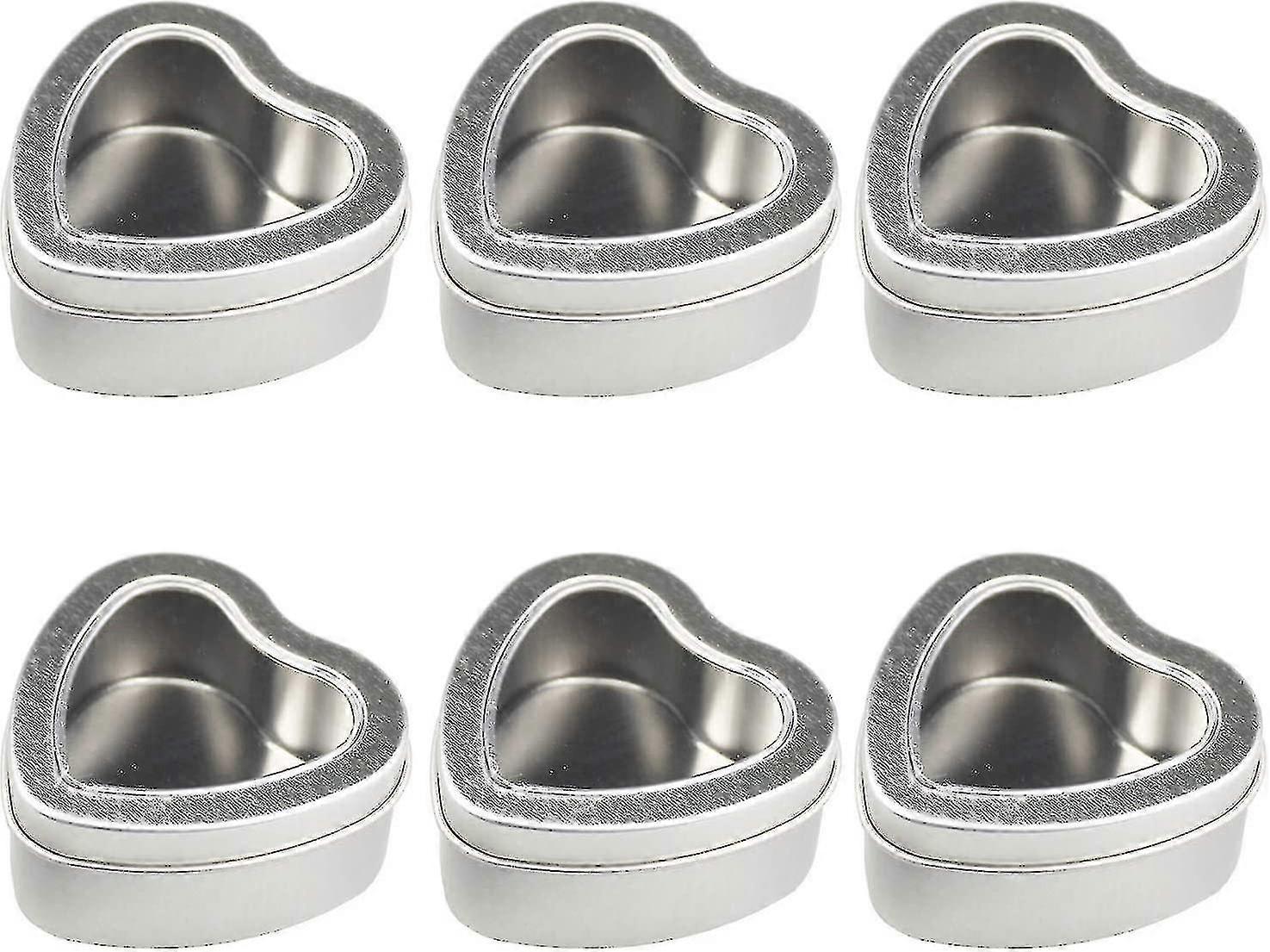 6-pack 4oz Empty Heart Shaped Silver Metal Tins With Clear Window For Candle Making, Candiessliver