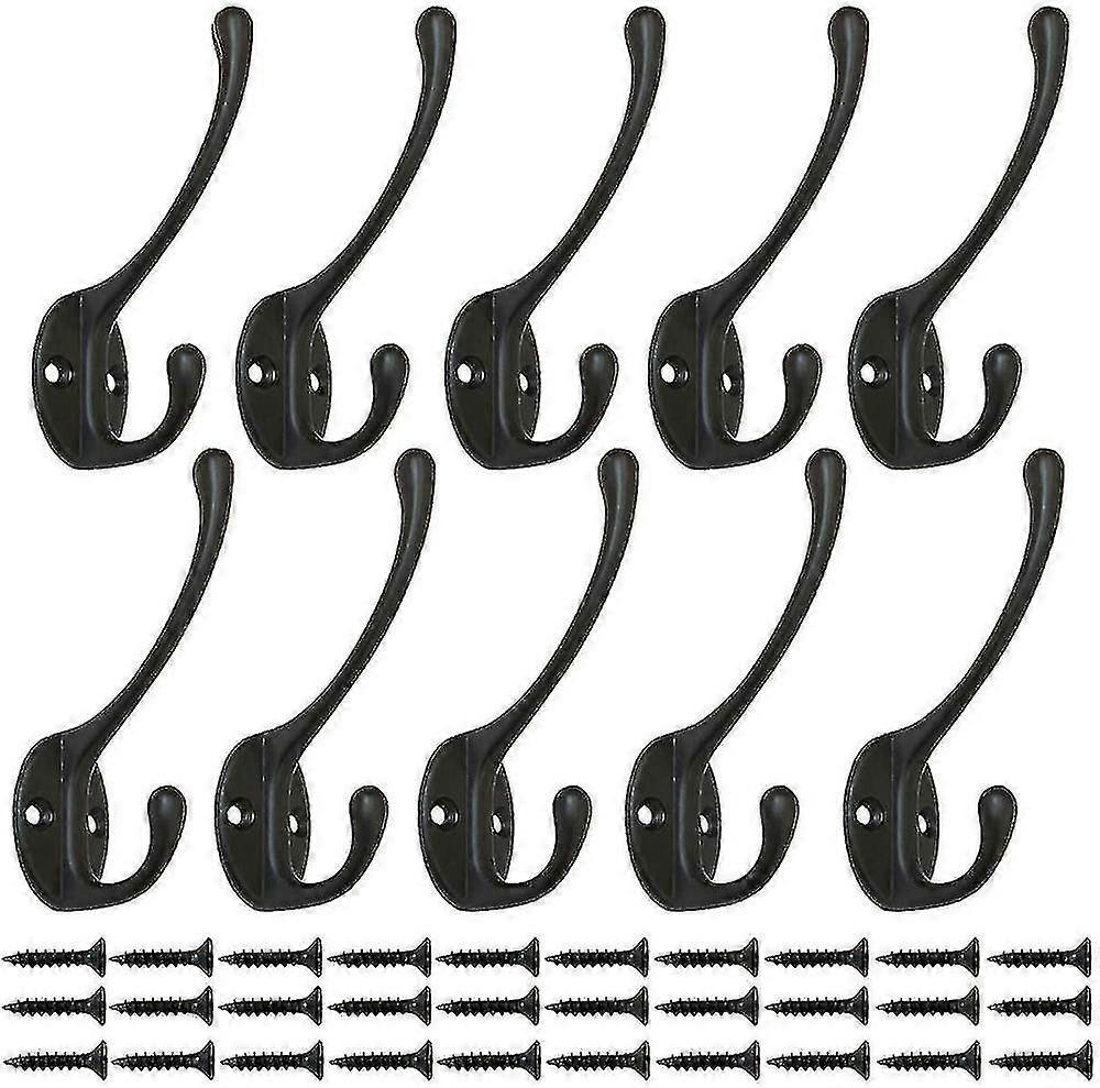10 Pieces Vintage Black Wardrobe Hooks, Wall Hooks Metal Hook Coat Hooks With 25pcs Screws