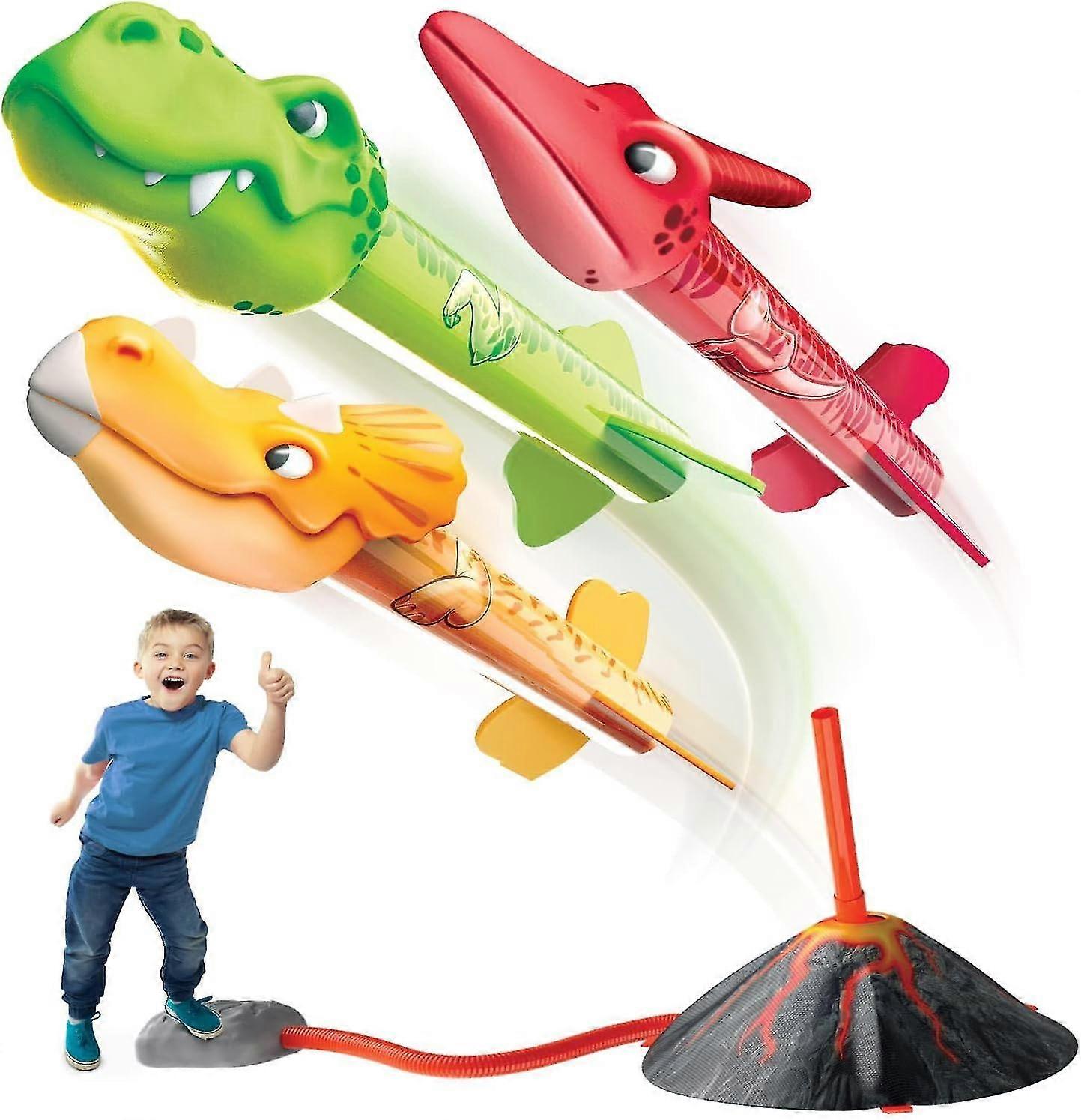 Dinosaur Rocket Launcher For Kids, Blaster Toy Stomp Start With 3 Launcher Outdoor Family Multiplayer Game For Boys & Girls Age 3+