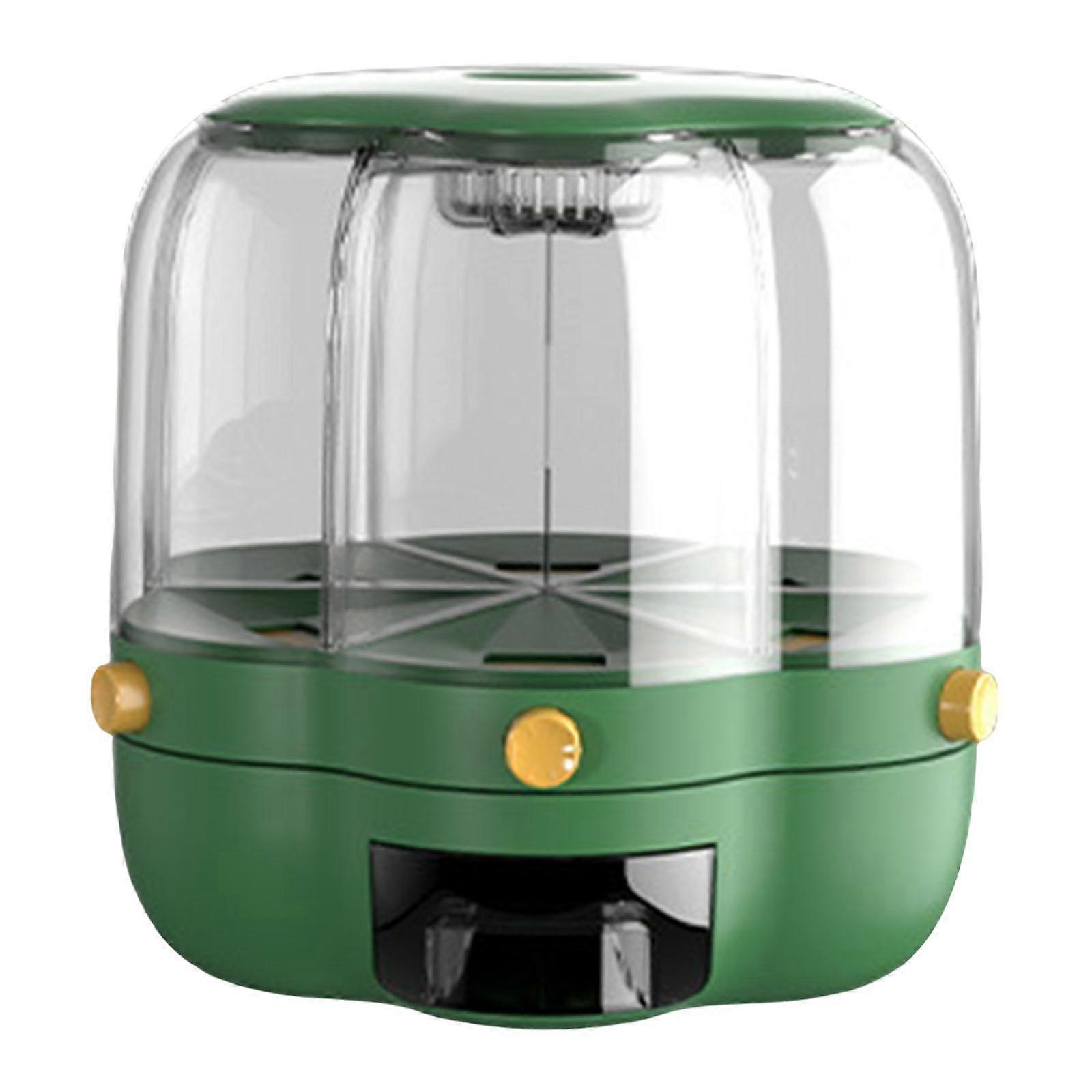with 6 Compartments Rice Storage Container Multi Rotating for Pantry Bean green