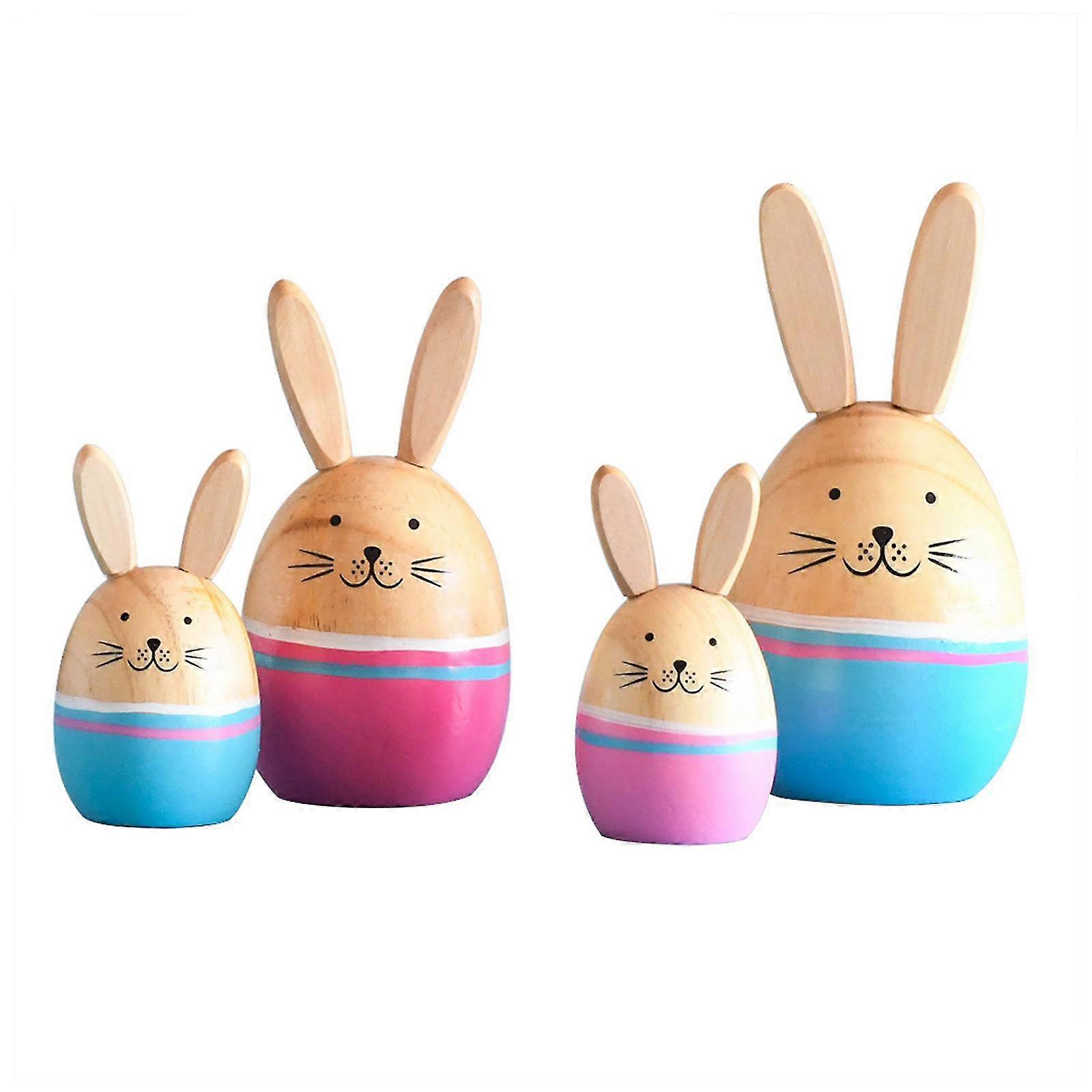 4 قطع عيد الفصح سعيد الزينة خشبية الأرنب الحلي لطيف أرنب الأسرة التماثيل المنزل سيارة سطح المكتب ديكور الاطفال هدايا عيد ميلاد