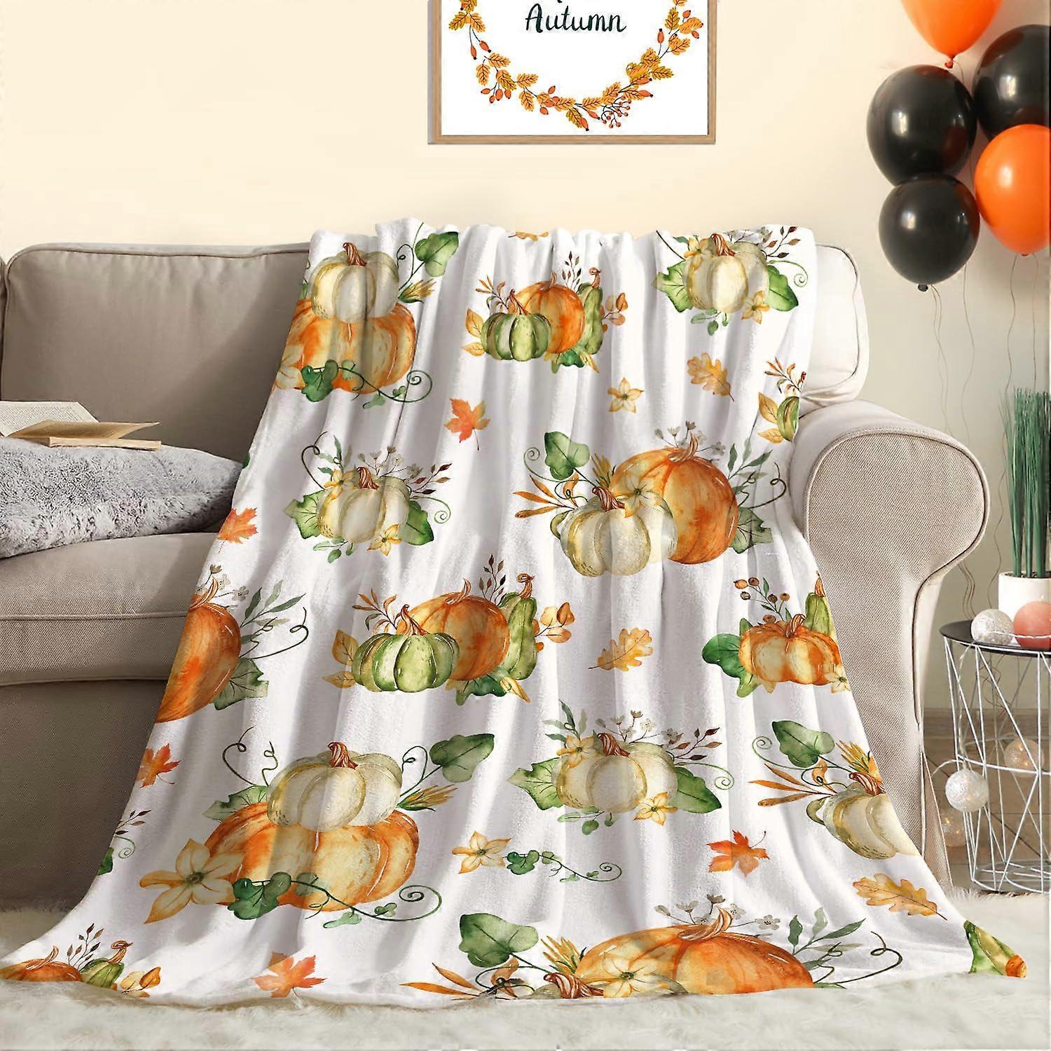 Fall Throw Blanket Pumpkin Blanket Thanksgiving Decor Autumn Leaves Blanket Super Soft Flannel Throw Blanket for Bedding Sofa and Travel 60"X80"