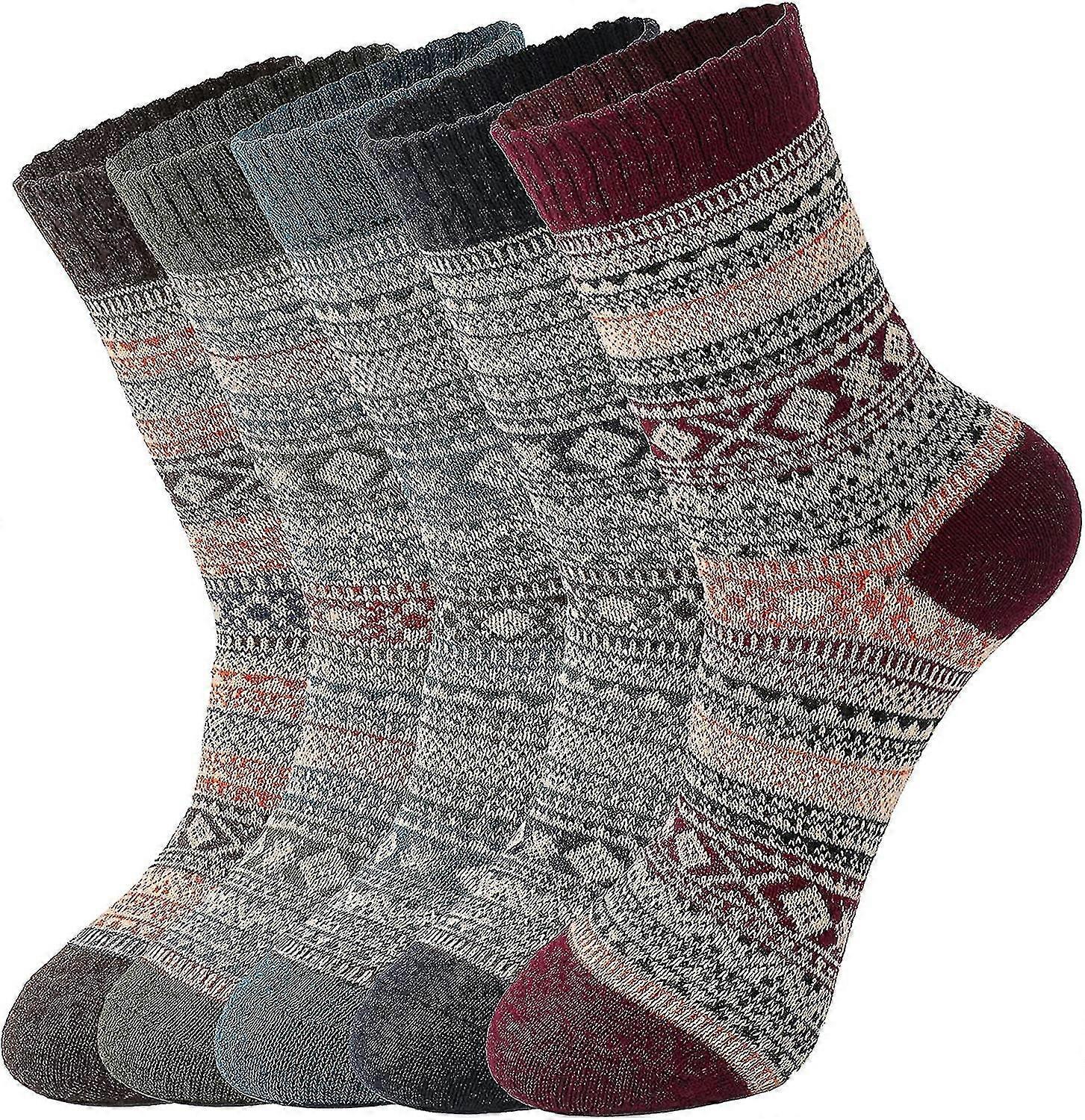 5 Pairs Womens Wool Socks - Winter Warm Wool Socks Thick Knit Socks Hiking Socks, Warm Thick