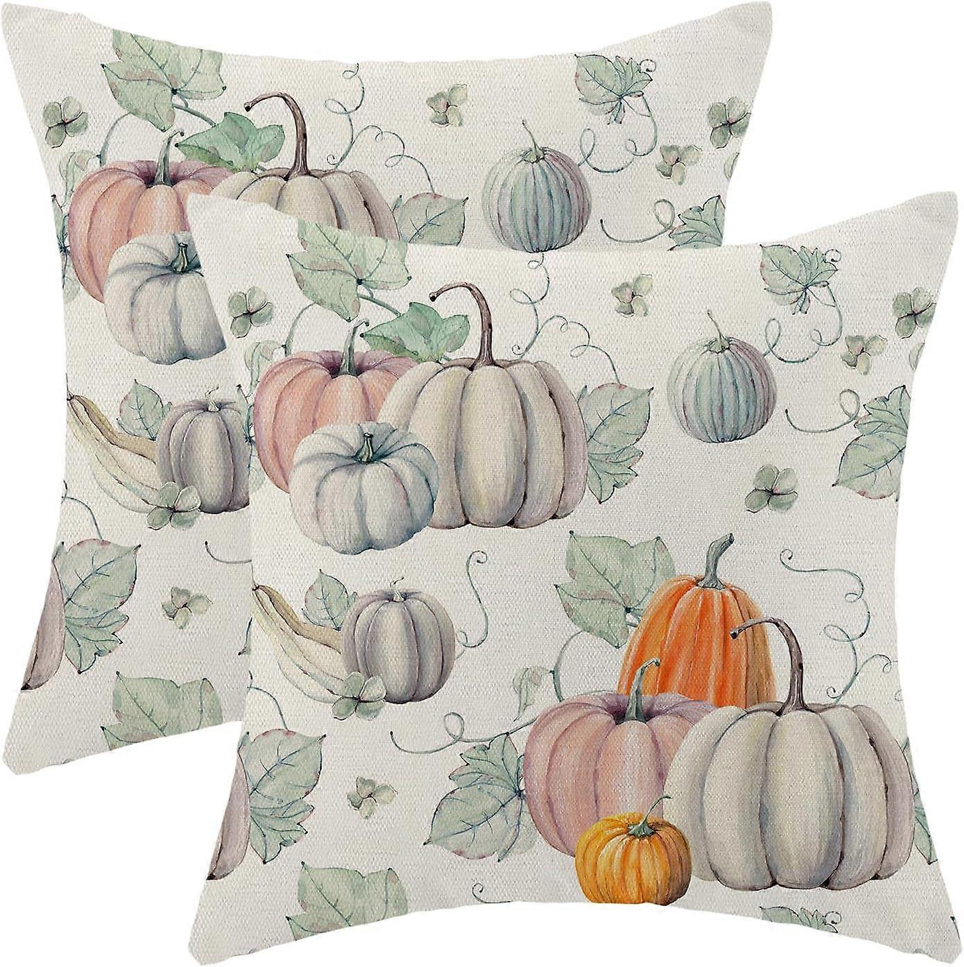 Fall Decor Pillow Covers 18x18 Set of 2, Watercolor Pumpkin Farmhouse Fall Decorative Throw Pillow Covers Linen Autumn Thanksgiving Outdoor Decoration