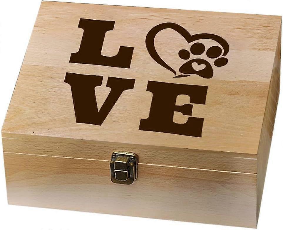 1 Pc Love Theme Memory Keepsake Box Paw Print Heart Love Wood Memory Box with Hinged Lids Keepsake Chest for Wedding Anniversary Picture Letter Storag