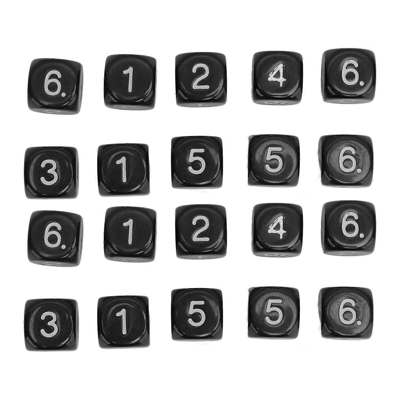 20pcs 6 Sided Number Dice(Black),Acrylic 16mm Round Corner Polyhedral Dice Set for Numeral Teaching Board Games
