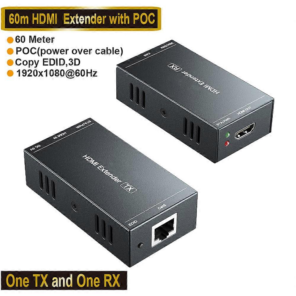 1080P 60m HDMI Extender Ripetitore HDMI su cavi Ethernet Cat6 Cat7 con funzione IR Trasmettitore RJ45 TX/RX HDMI Extender Loop