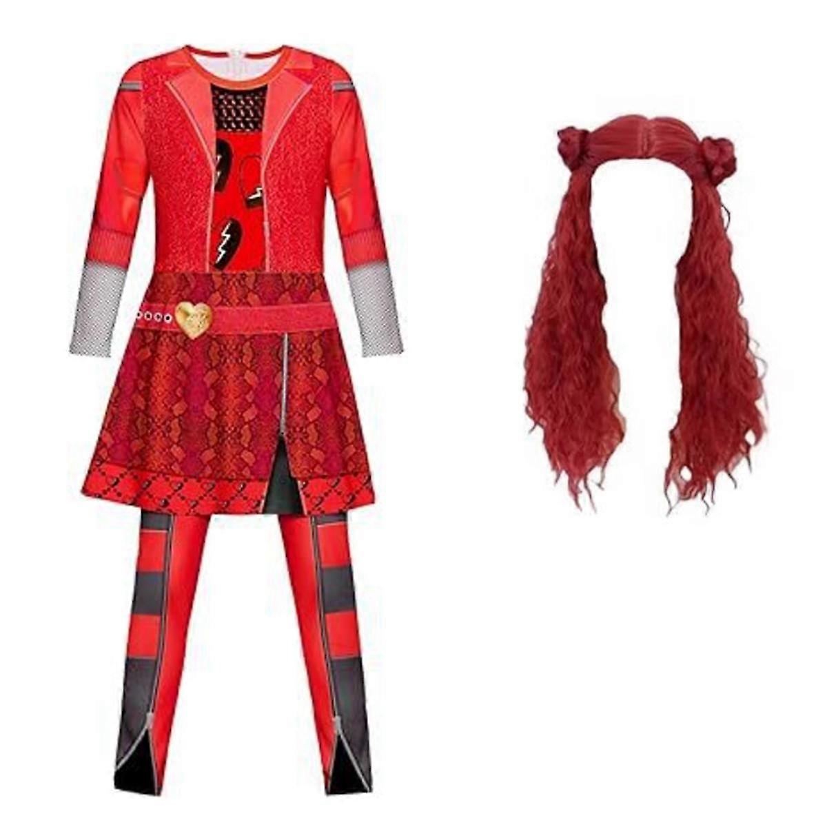 Princess Red Costume for Girl Rise Red Jumpsuits with Wig Kids Dress Up Outfits Halloween Partys Co