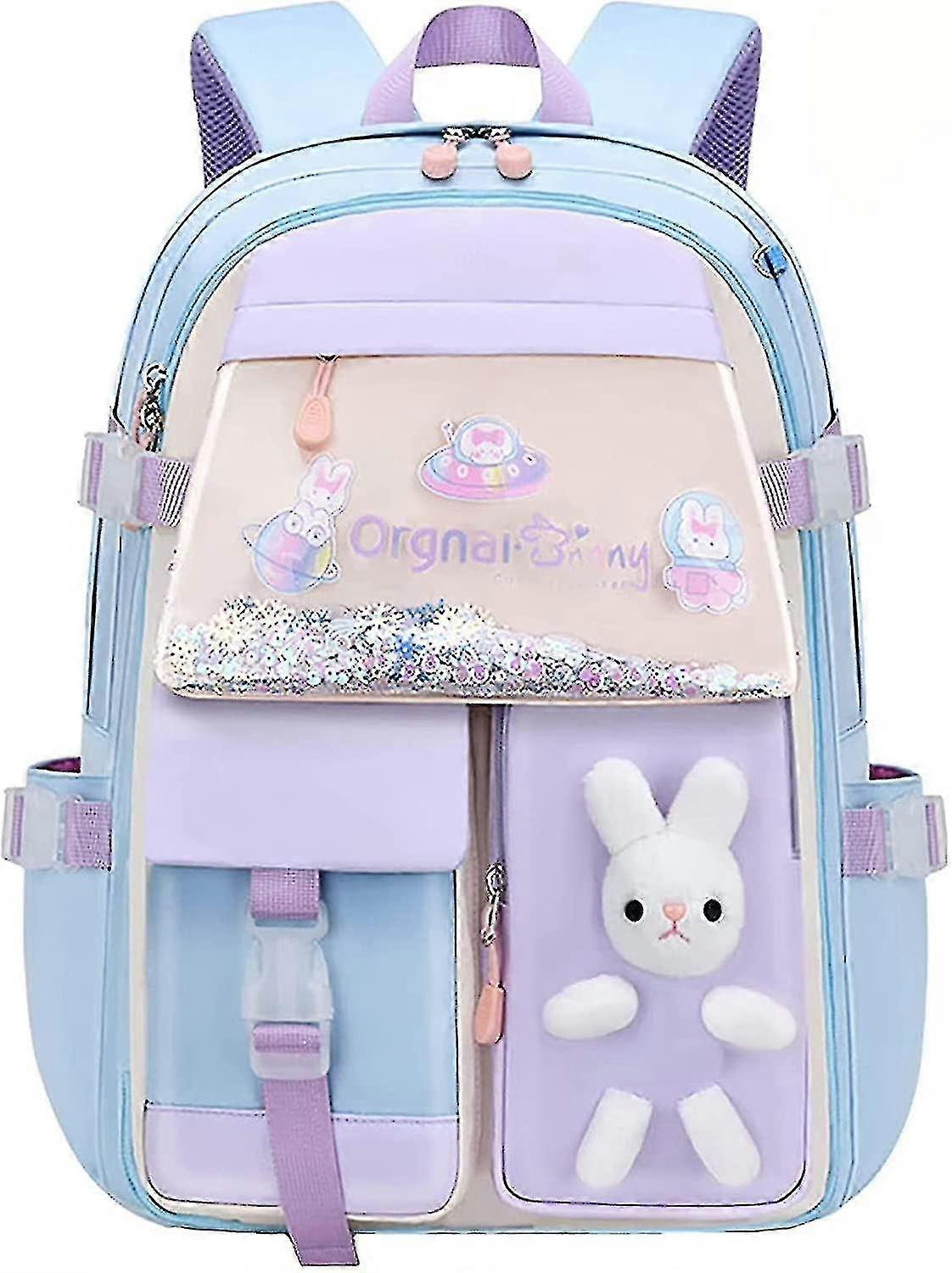 حقيبة ظهر كاواي للمدرسة، حقيبة مدرسية جميلة كاواي حقيبة ظهر بسيطة وعصرية (أرنب أزرق)