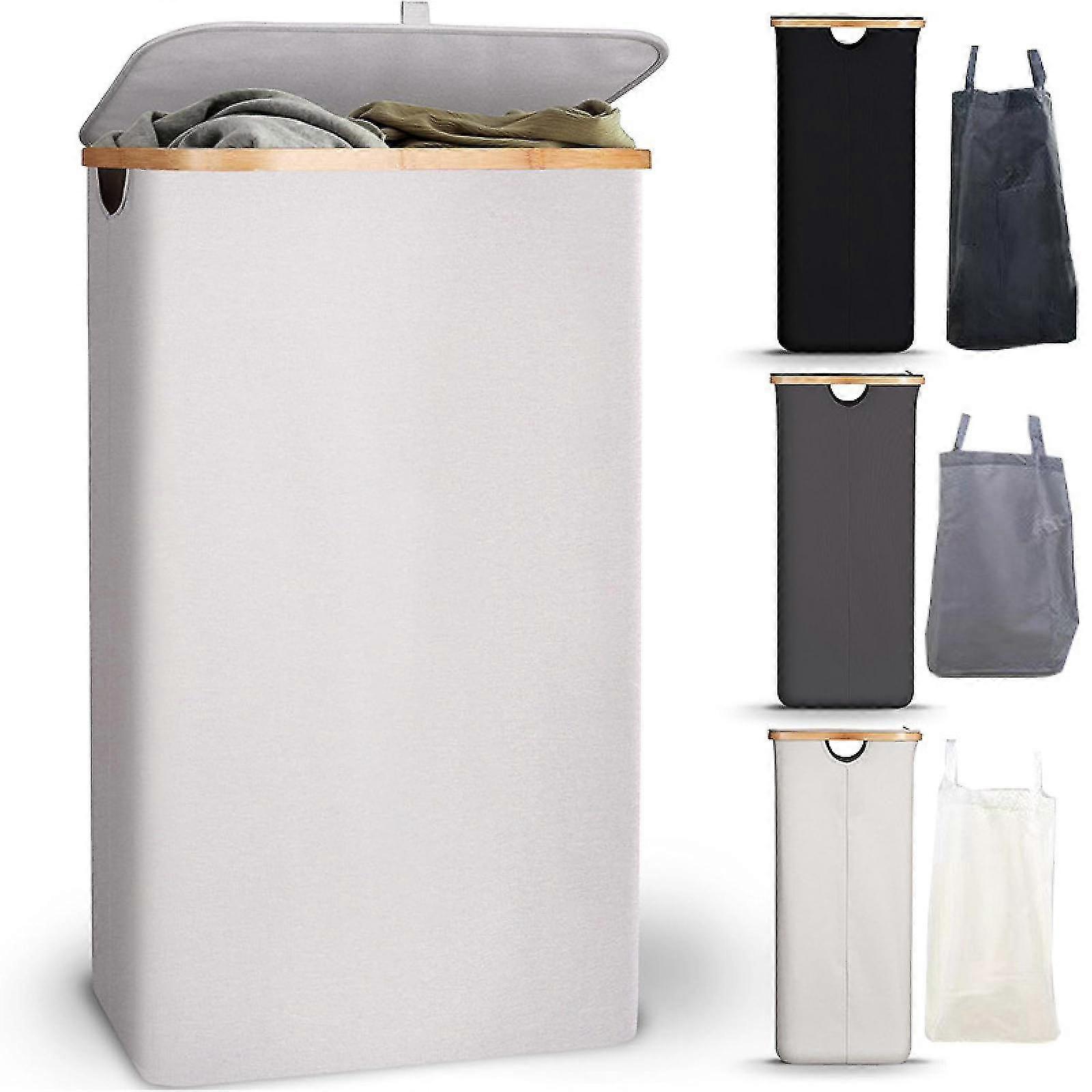 Slim Laundry Hamper with Lid, Narrow Laundry Hamper with Removable Bags, Collapsible Dirty Clothes Basket with Handles -GSL