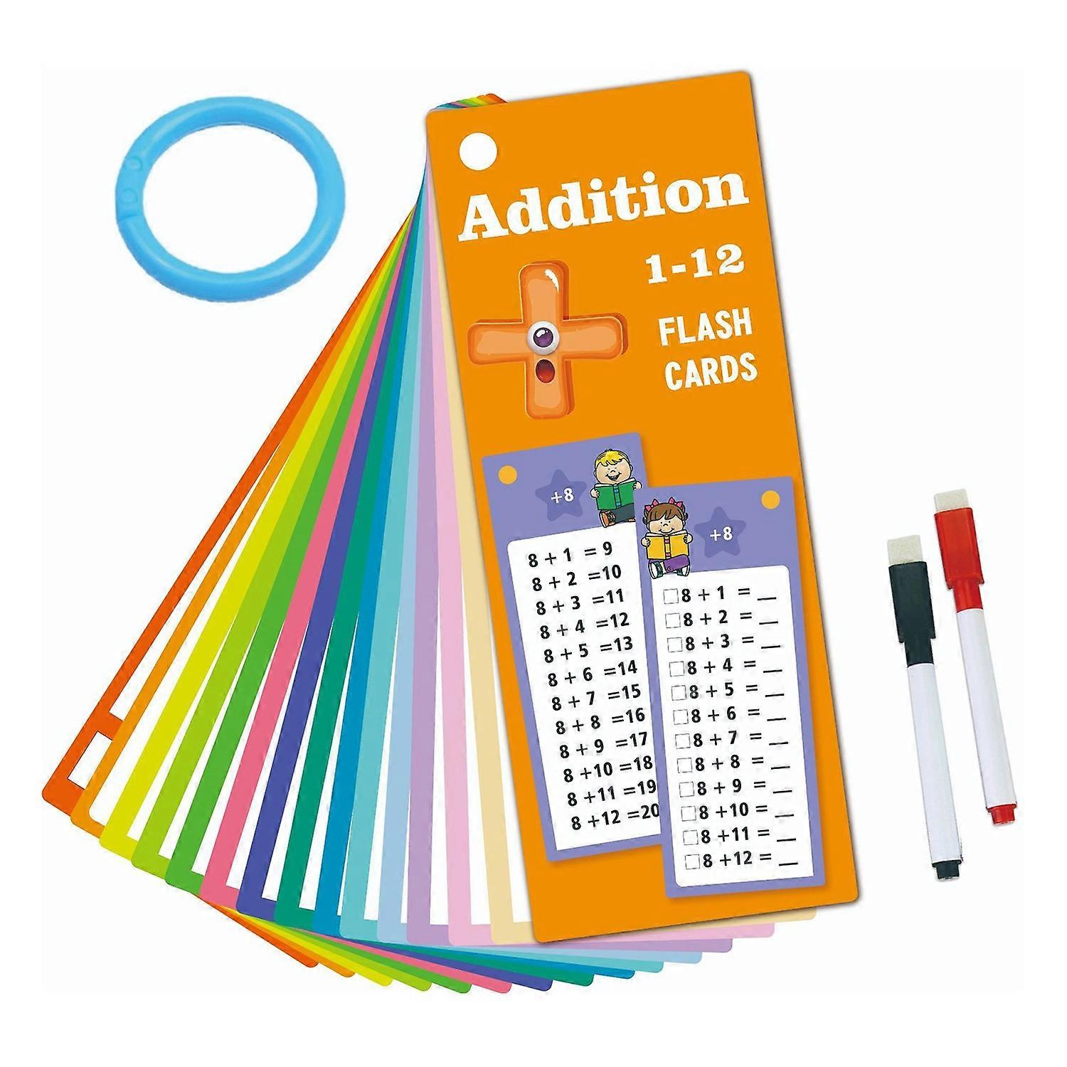 1-12 Addition Flashcard with 2 Dry-Erase Pens Reusable Kids Educational Math Learning Double-sided