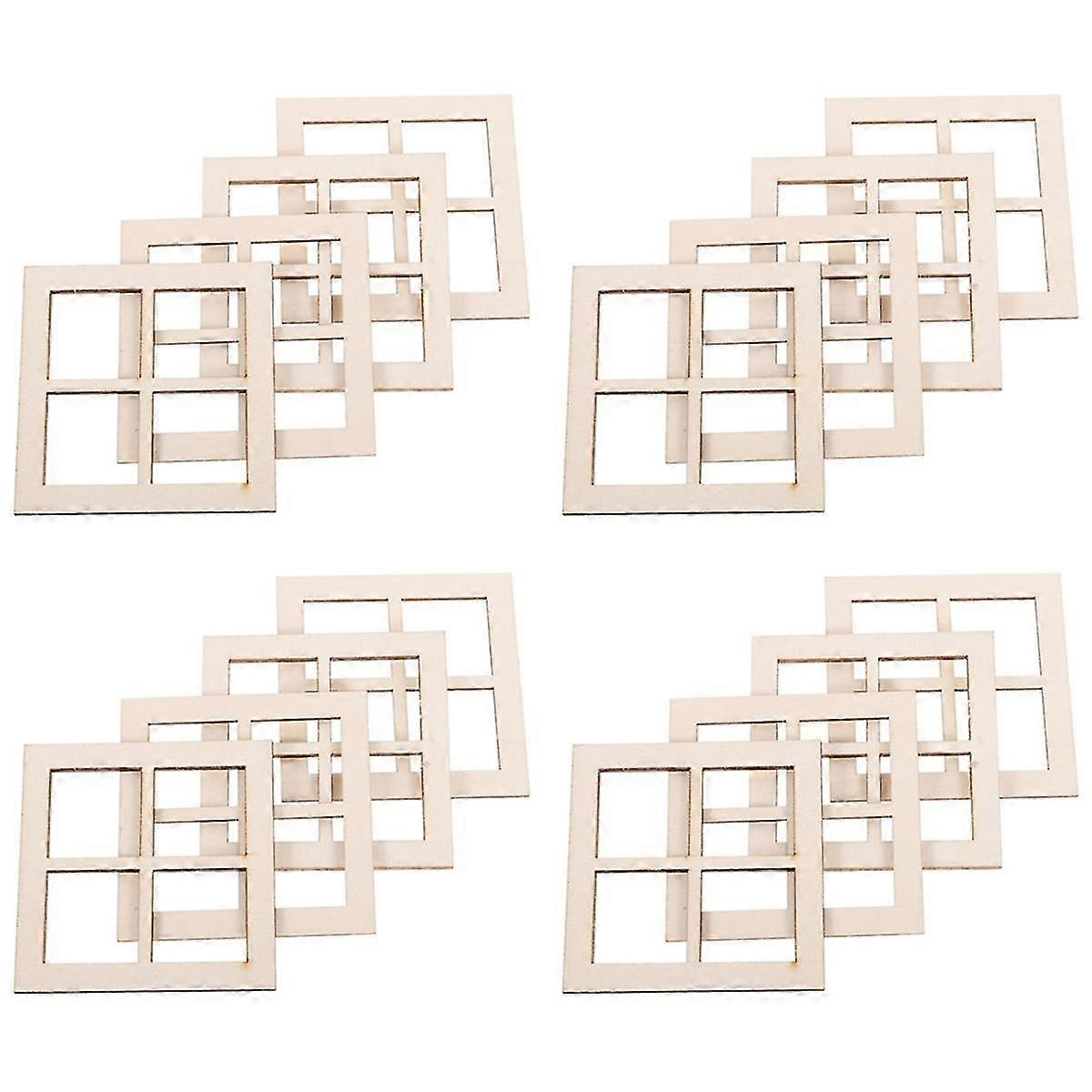 16Pcs Windows Scale Wooden Window Frame Furniture Miniature Window Frames compatible with Doll House