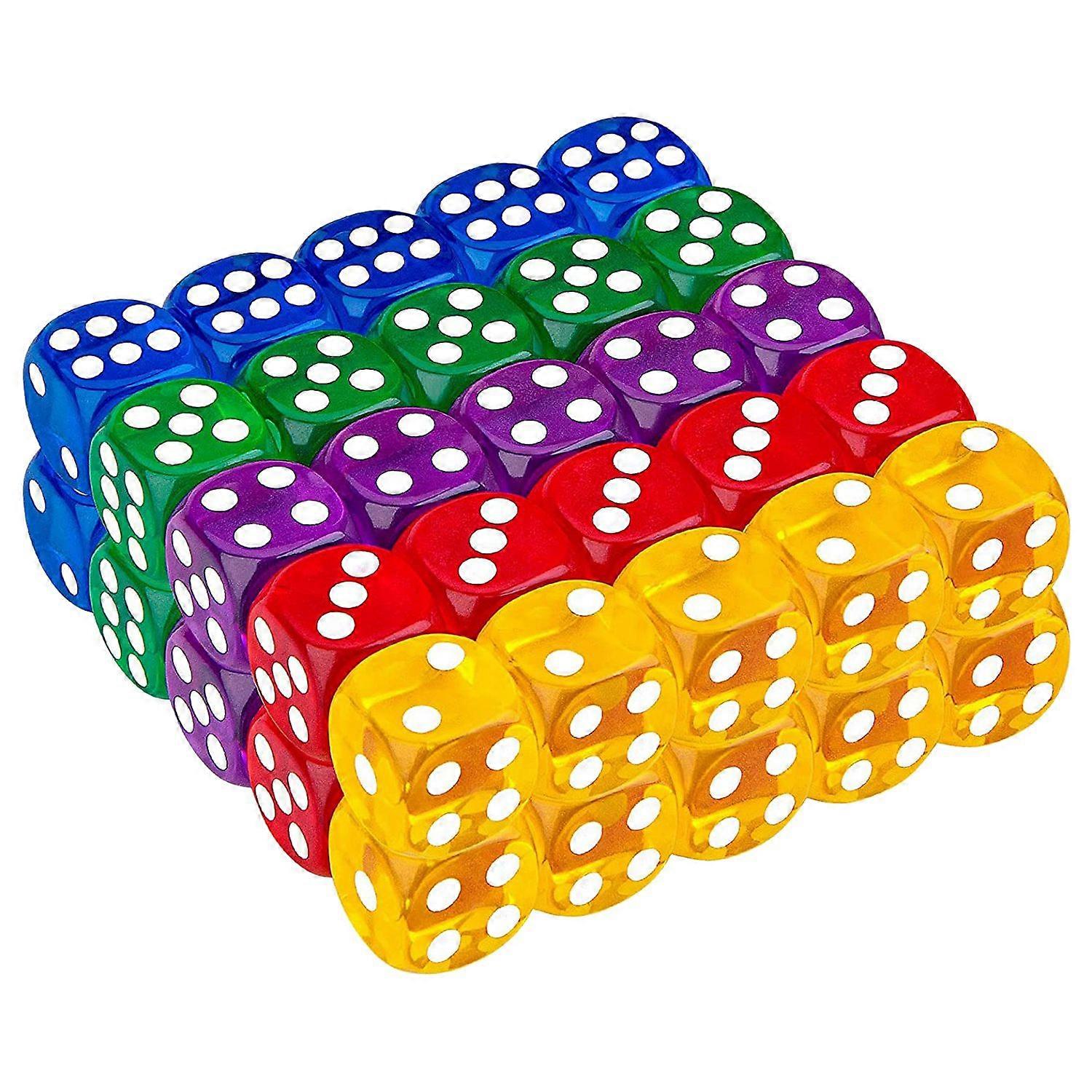 50Pack 14MM Translucent&Solid 6-Sided Game Dice for ,Activity,Casino Theme,Teaching Math