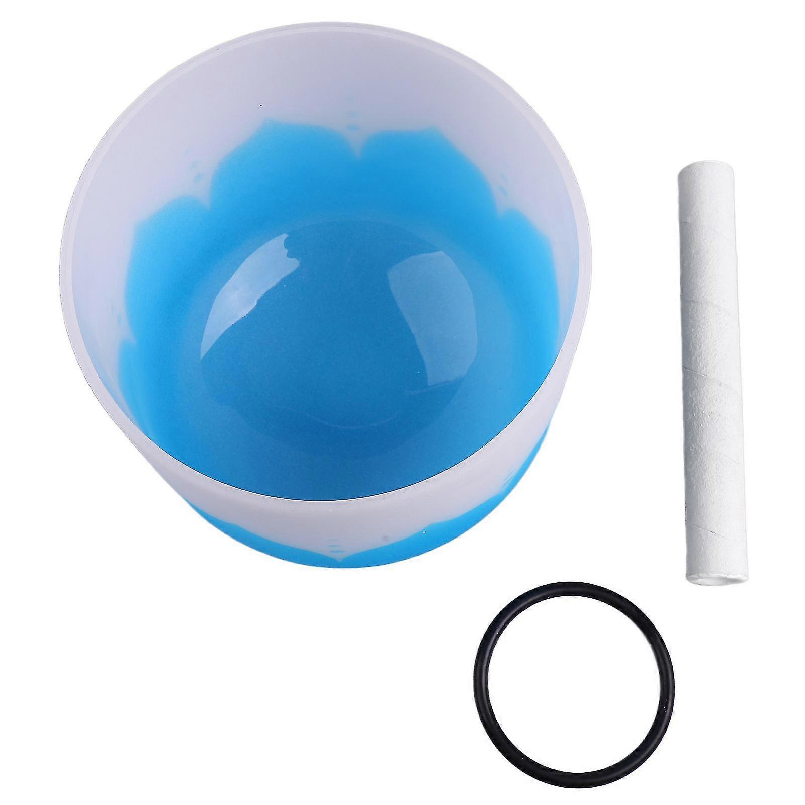 Blue A Note Crystal Singing Bowl - Flower Pattern Matte Quartz