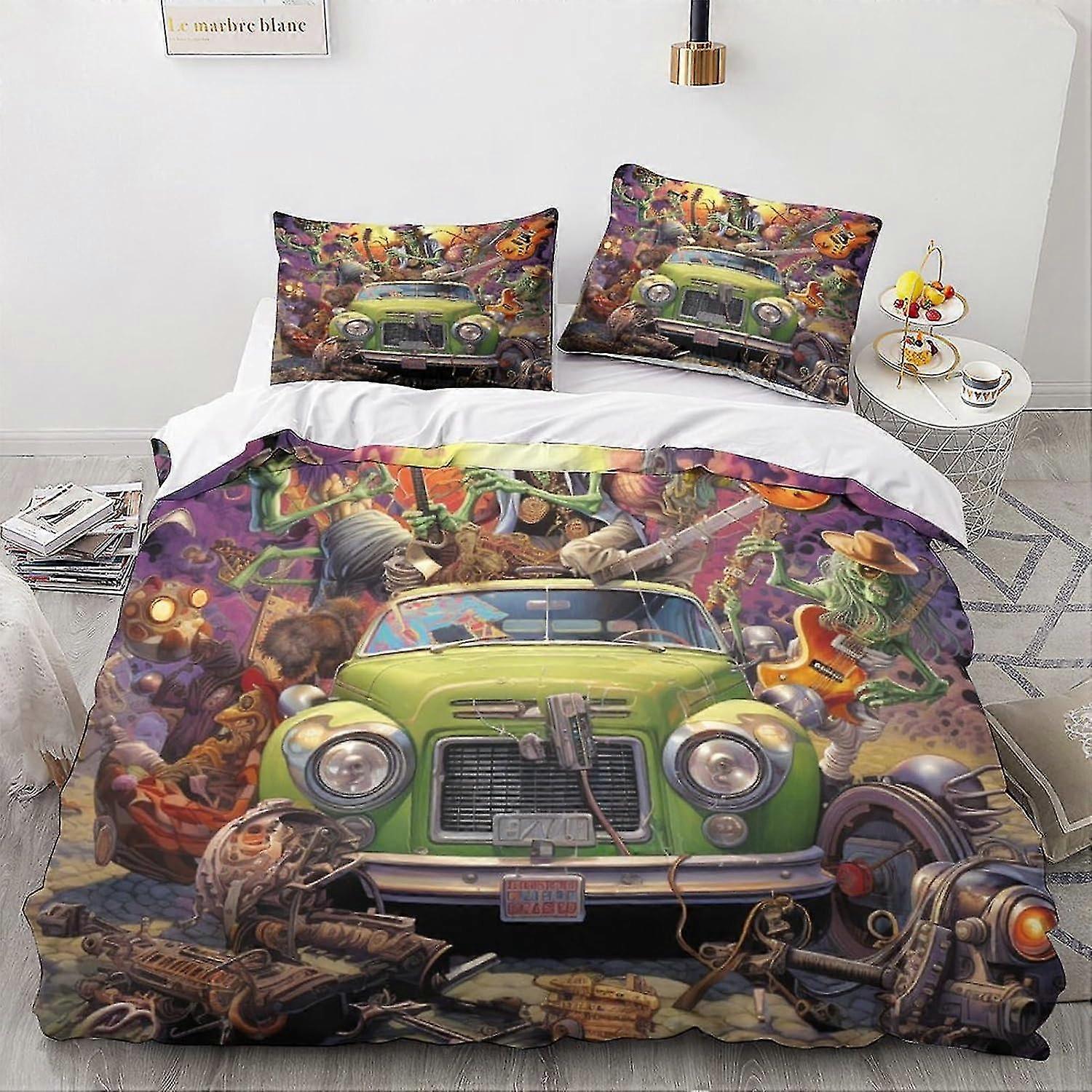 o4752 Lakan Monster Påslakan Täcke Och Örngott 3D Tecknad Design Mönster Lättvikt Microfiber vintage bil Sängkläder Set Lakan fVV4752