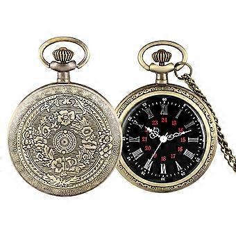 Bronce Retro Números Romanos Pantalla Reloj de Bolsillo de Cuarzo Reloj Colgante Vintage para Hombres Mujeres Cadena de Suéter Fob / Cadena para colgar