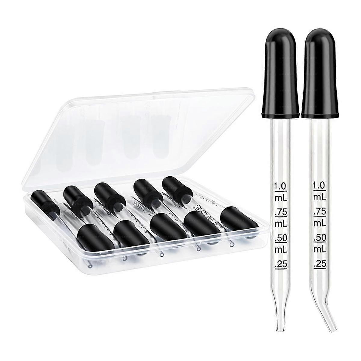 10 Pack Glass Eye Droppers - Curved and Straight Tips, 1 ML Pipette Droppers for Crafts, Measuring and Eyedroppers