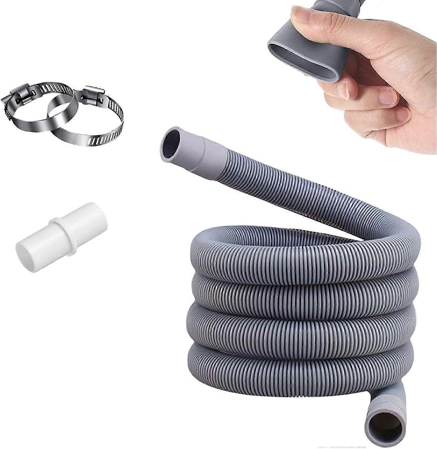 Washing Machine Hose, Universal Drain Hose, Including Bracket And Clamps, Drain Hose Extension For Hose, For Washing Machines And Dishwashers (2m)