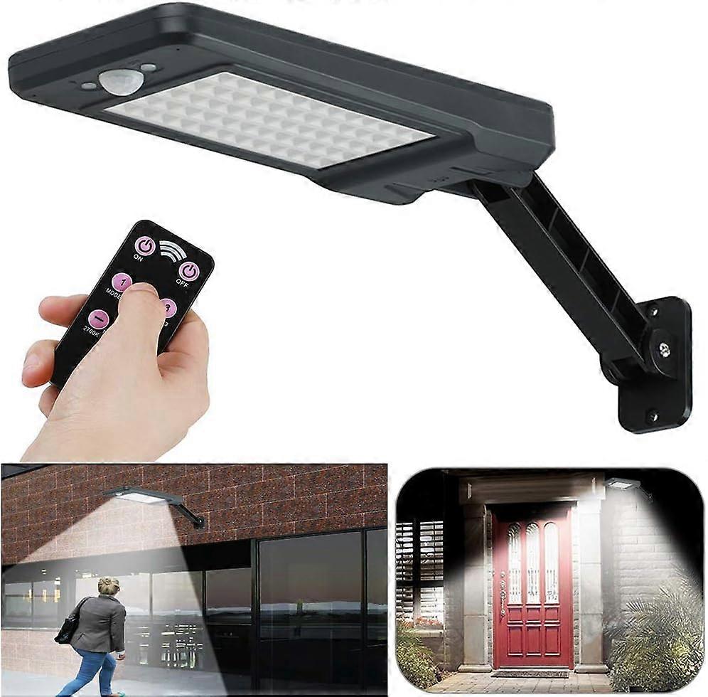 LINJOU 60 LED 6W Solar Powered IP65 Waterproof Outdoor Light Black with Adjustable Stand and Remote Control, 3 Modes Sensor Lights for Garden, Garage,