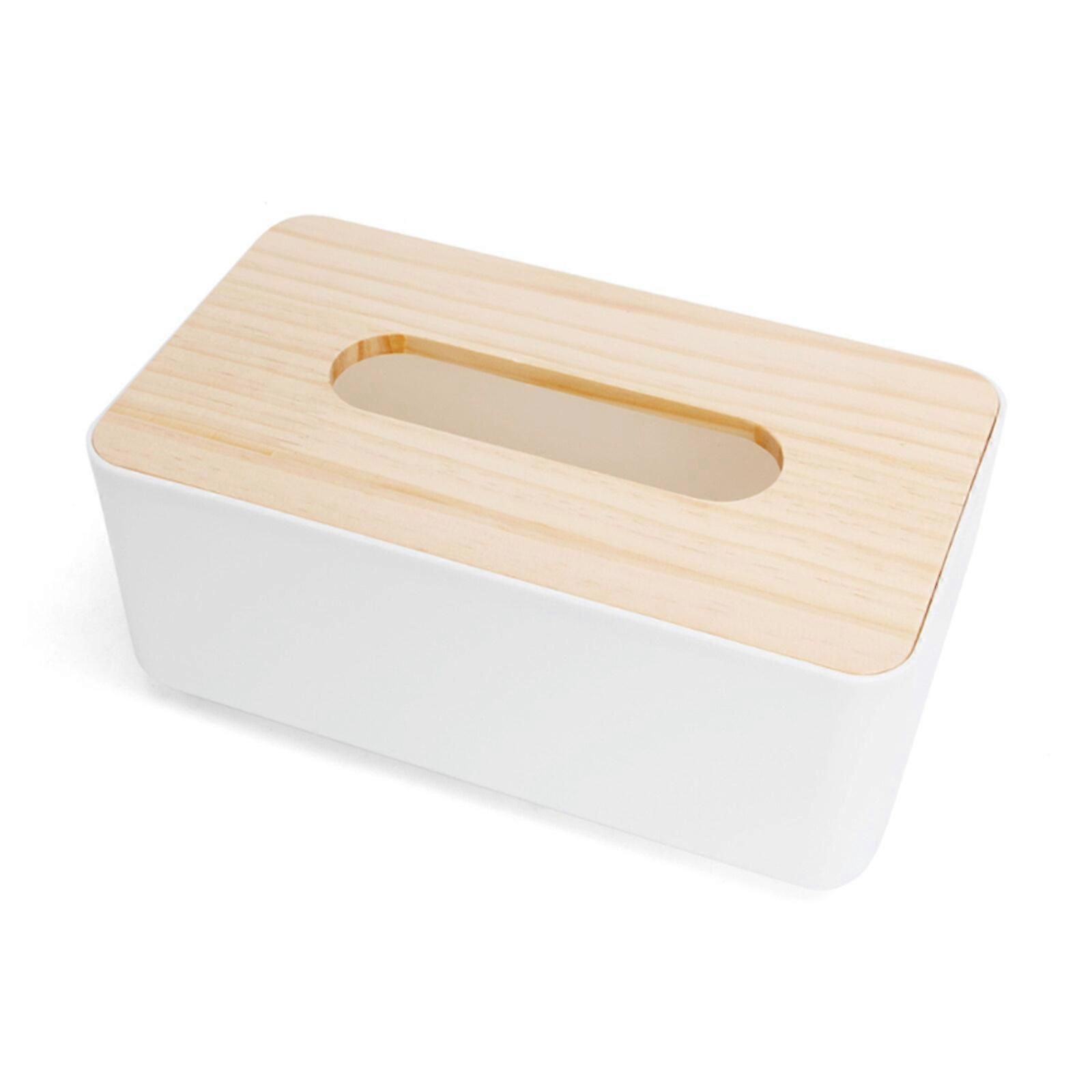 Wooden Tissue Box Cover with Lid - Rectangular Napkin Holder and Paper Dispenser for Desktop Organization (Blue)