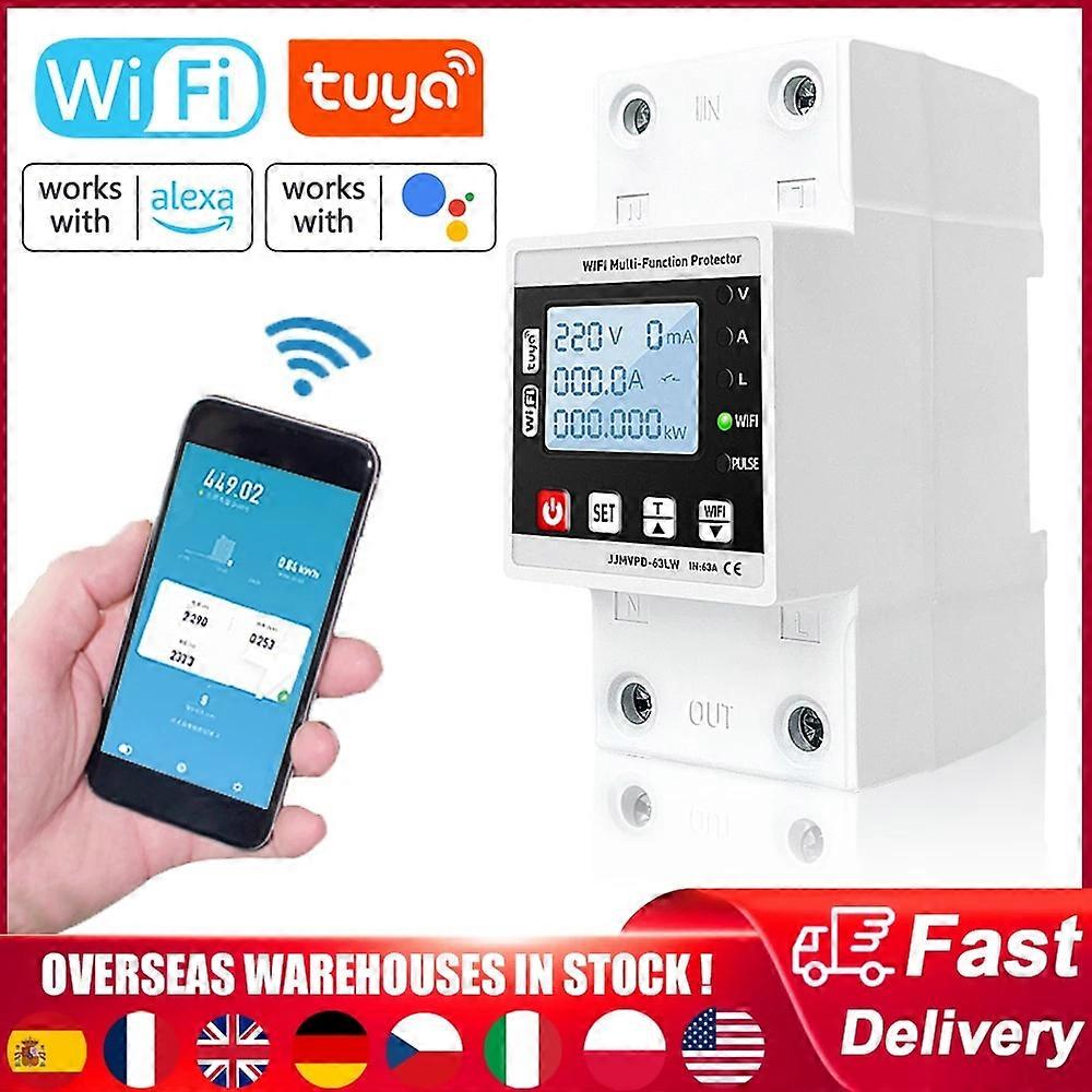 Tuya WiFi Smart Circuit Breaker Switch 140-300V Reclosing Protector Current Voltage Monitoring Power Meter For Alexa Google Home