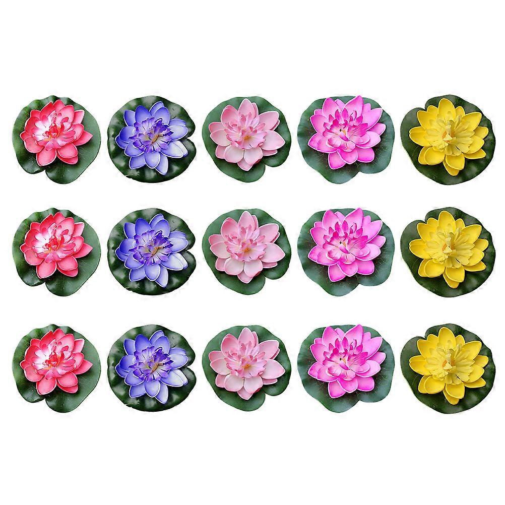 15 Pcs Home Ornament Floating Lily Light Fish Tank Greenery Pool Floating Flower Plastic Lily Pads Ponds