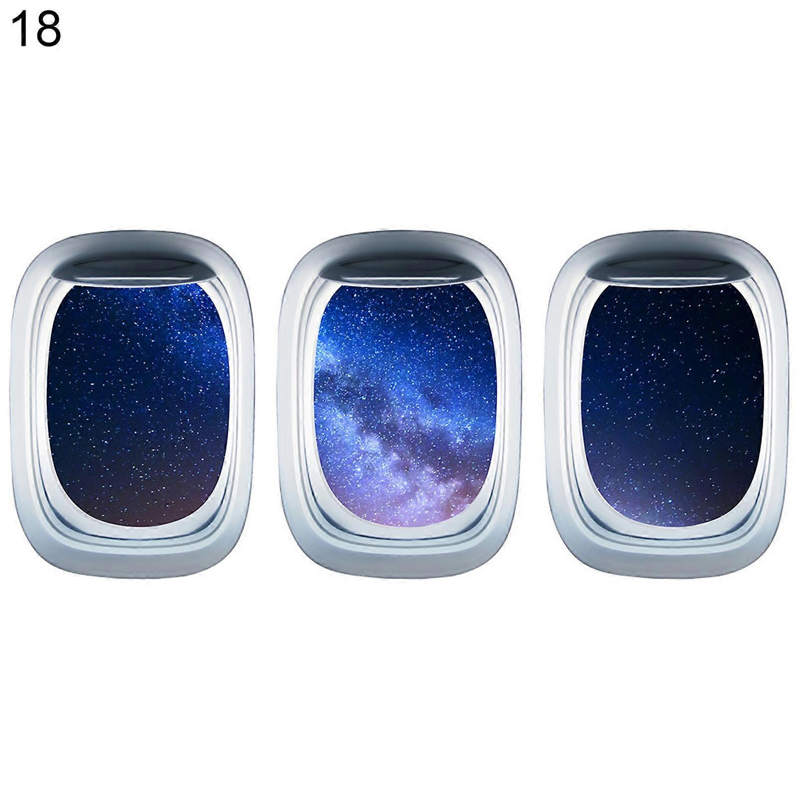 3Pcs/Set Airplane Window Decal Three-dimensional Self Adhesive Window View Landscape Wall Decor Airplane Wall Stickers for Home