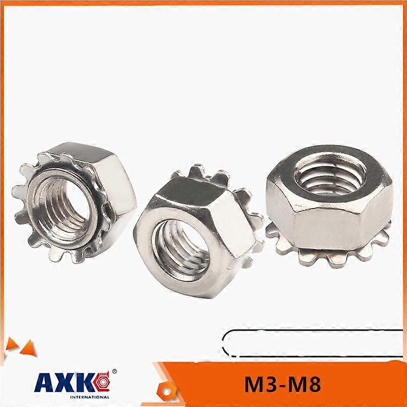 10/25pcs M3 M4 M5 M6 M8 A2-70 304 Stainless Steel Metric Thread Hexagon Hex Toothed Serrated Washer Gasket Lock Nut K Type Nut