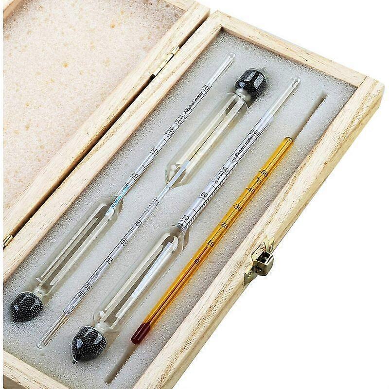 Professional Alcohol Meter Set of 3 Hydrometers with Graduation from 0 to 100% + Thermometer to measure the alcohol content of Eau-de-Vie, Whisky, Vo