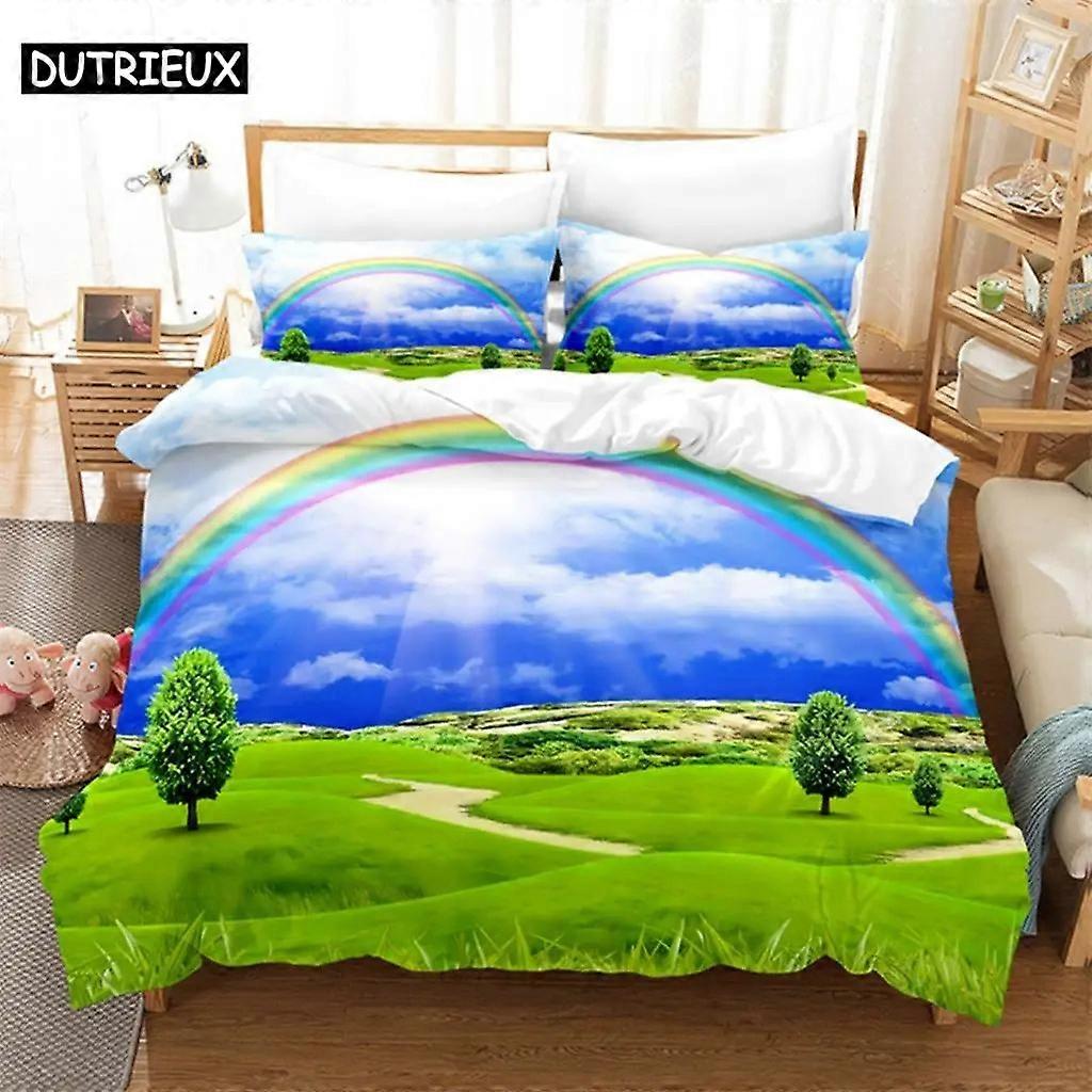 a2370 Lakan Blue Sky Scenery Sängkläder Set Påslakanset Barn Sängkläder Digitaltryck Sängkläder Påslakan 3-delat sängkläder set (1 påslakan 