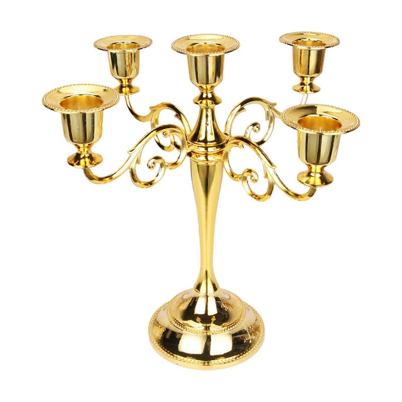 5 Arms Lysestake Metall Candelabra Lysestake for Fest Dinning gylden