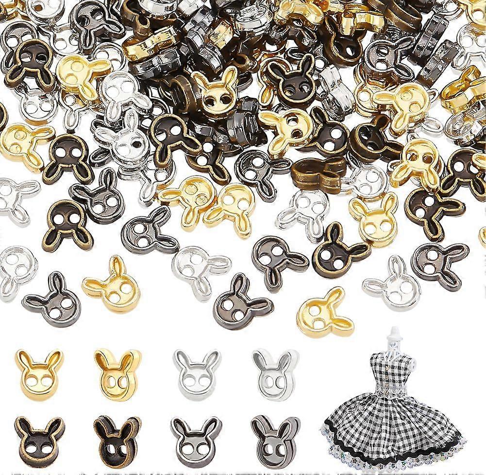 160PCS Mini Rabbit Alloy Buttons 2 Holes DIY Cute Animal Small Buttons 4mm DIY Rabbit Head Micro Buttons 4 Colors Tiny Size Metal Sewing Buttons for S