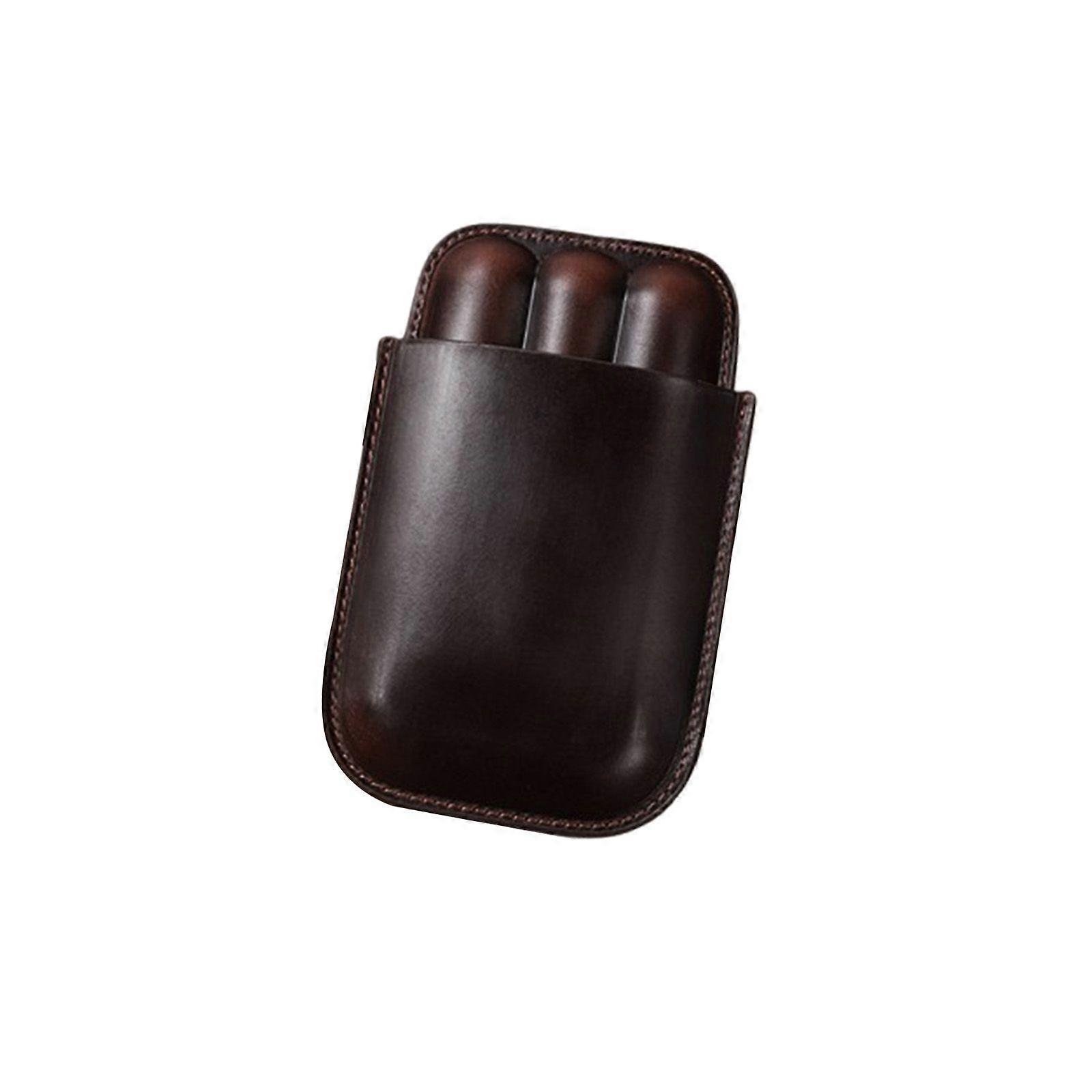 Echtes Leder 3 Zigarrenetui Tragbarer Reise-Humidorhalter Kaffee js