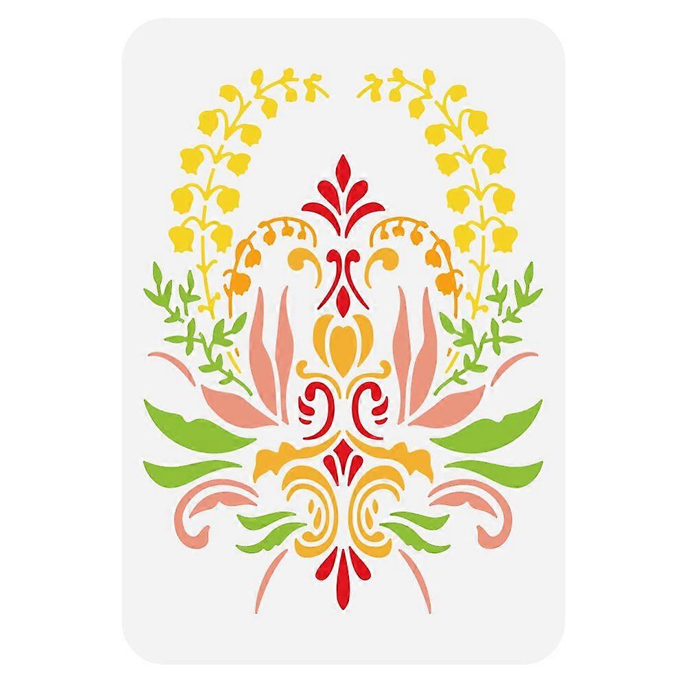 Damask Painting Stencil 8.3x11.7inch Reusable Lily of The Valley Pattern Drawing Template DIY Art Flower Brocade Plants Decoration Stencil for Paintin