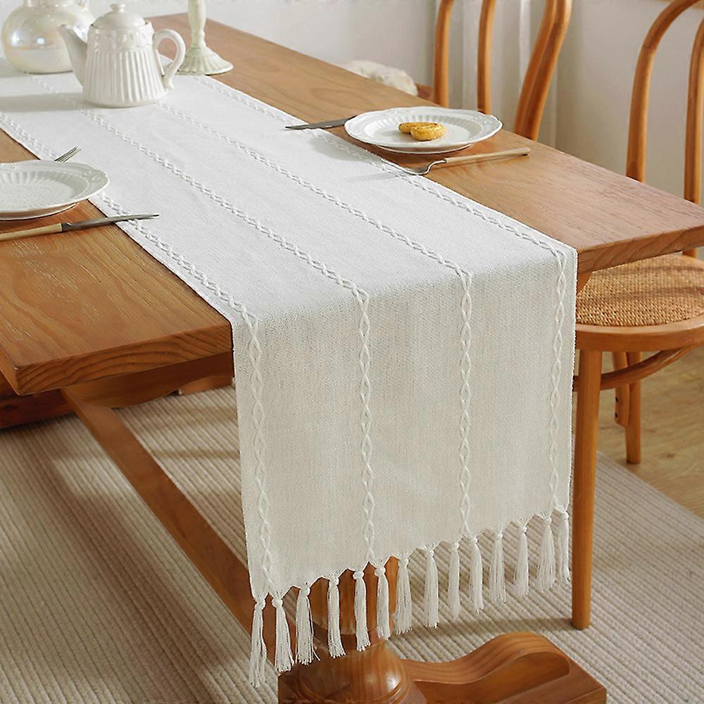 Striped solid color table runner cotton and linen fabric handmade tassel coffee table cloth table mat home long tablecloth
