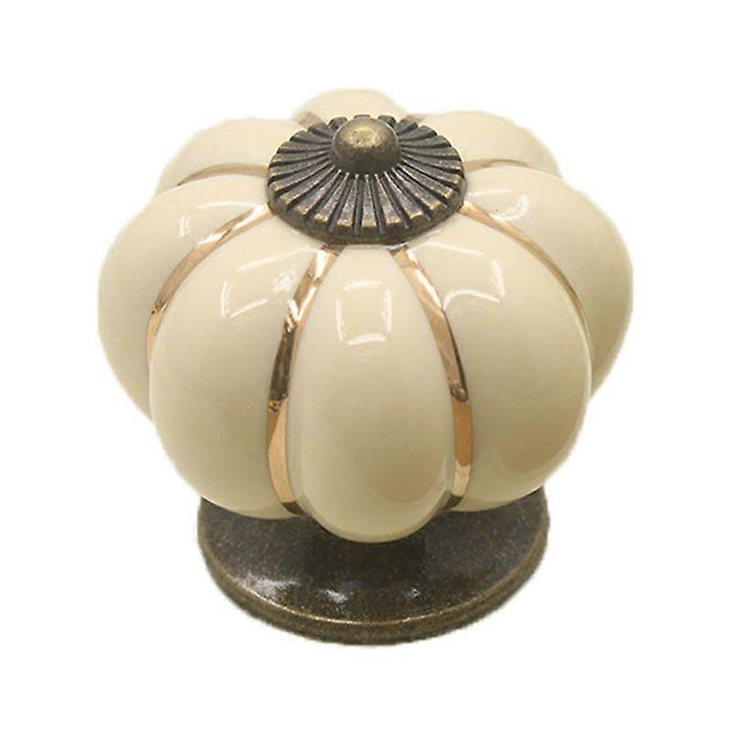 ceramic pumpkin door knob, ivory white
