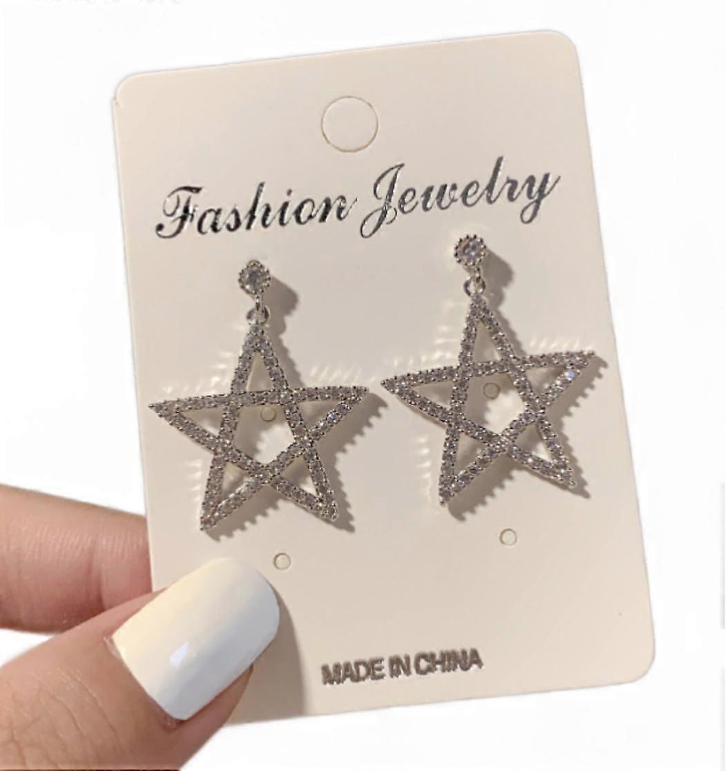 (Openwork Pentagram Silver Stud Earrings