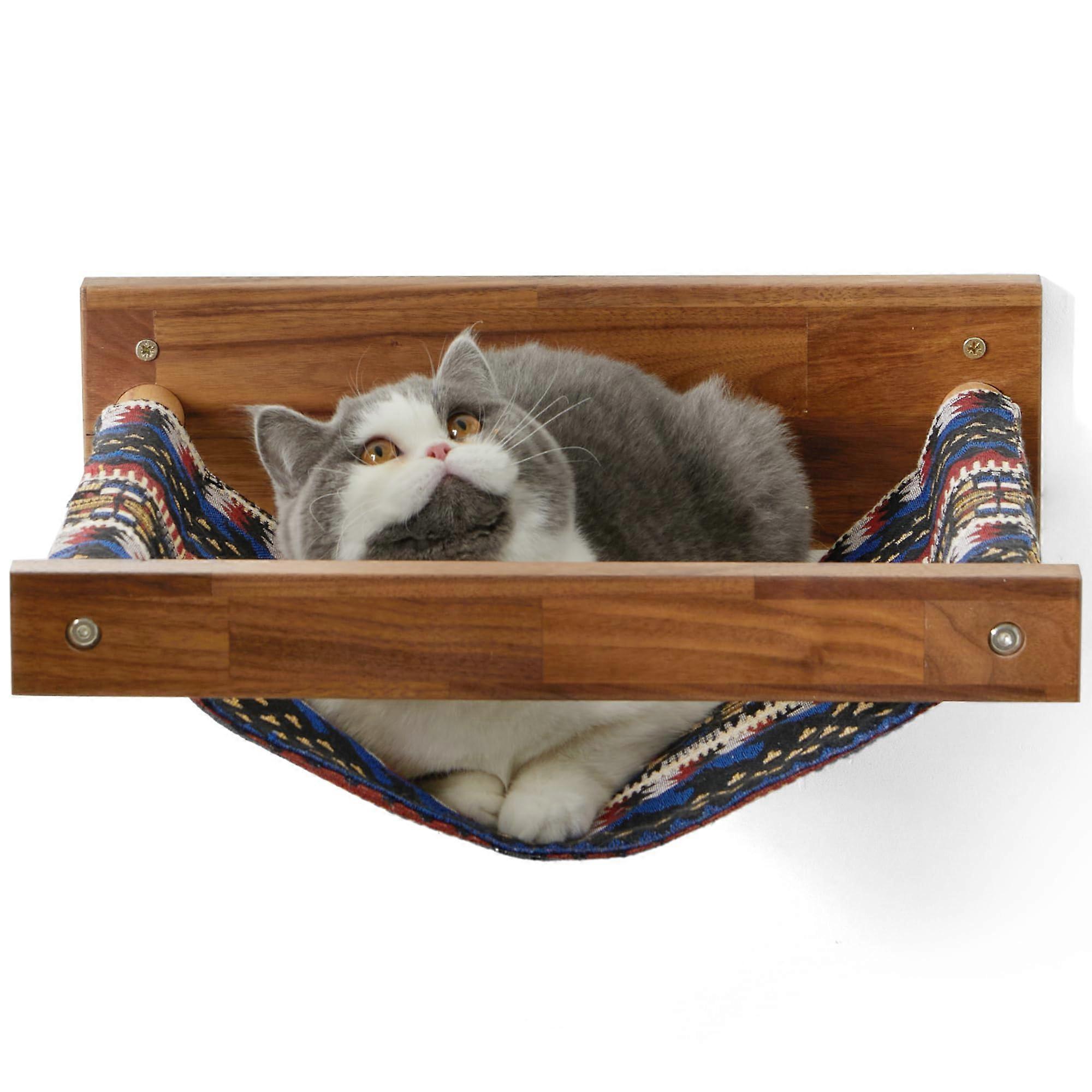 Wooden Stable Walnut Retro Hammock Mounted Cat Beds and Perches for Sleeping and Playing