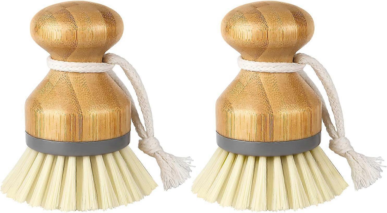 Multi-purpose Cleaning Set, Bamboo Palm Brush with Non-scratch Bristles for Effective Grease Scrubbing (2-piece Set, Detachable Hanging Cords