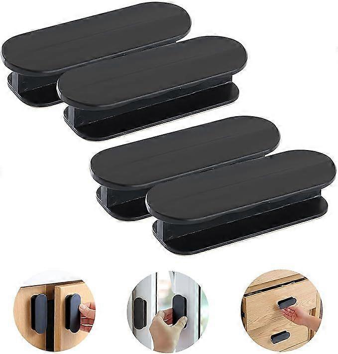 4pcs Self Adhesive Door Handles Plastic Window Glass Door Drawer Pull Handles Black