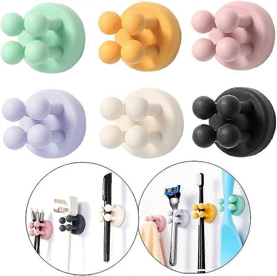 Silicone Toothbrush Holders-6Pcs Hooks Adhesive Wall Mounted for Hanging Towel Key Plug Cable,Decor Stick to Dorm Room Essentials Function