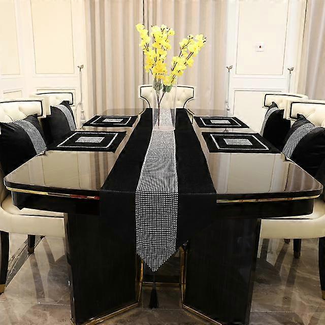 European Flannel Diamond Tasseled Tablecloths Cushion Cover Table Mat Black Silver Rhinestones Table Runner Decor For Home Party