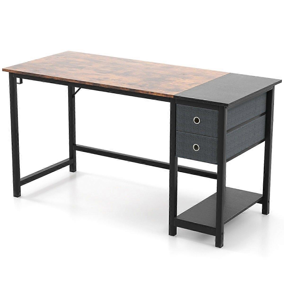 140 cm long desk with 2 drawers & headphone hook & storage compartment computer desk