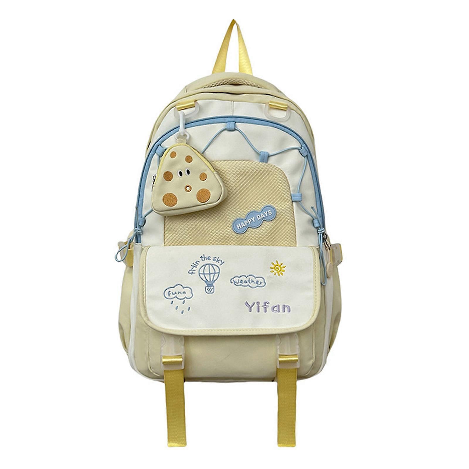 Mochila de nailon de color de contraste de moda para la escuela y el viaje Bolsa de libros para computadora portátil Mochila de gran capacidad con Coin Puse Yellow