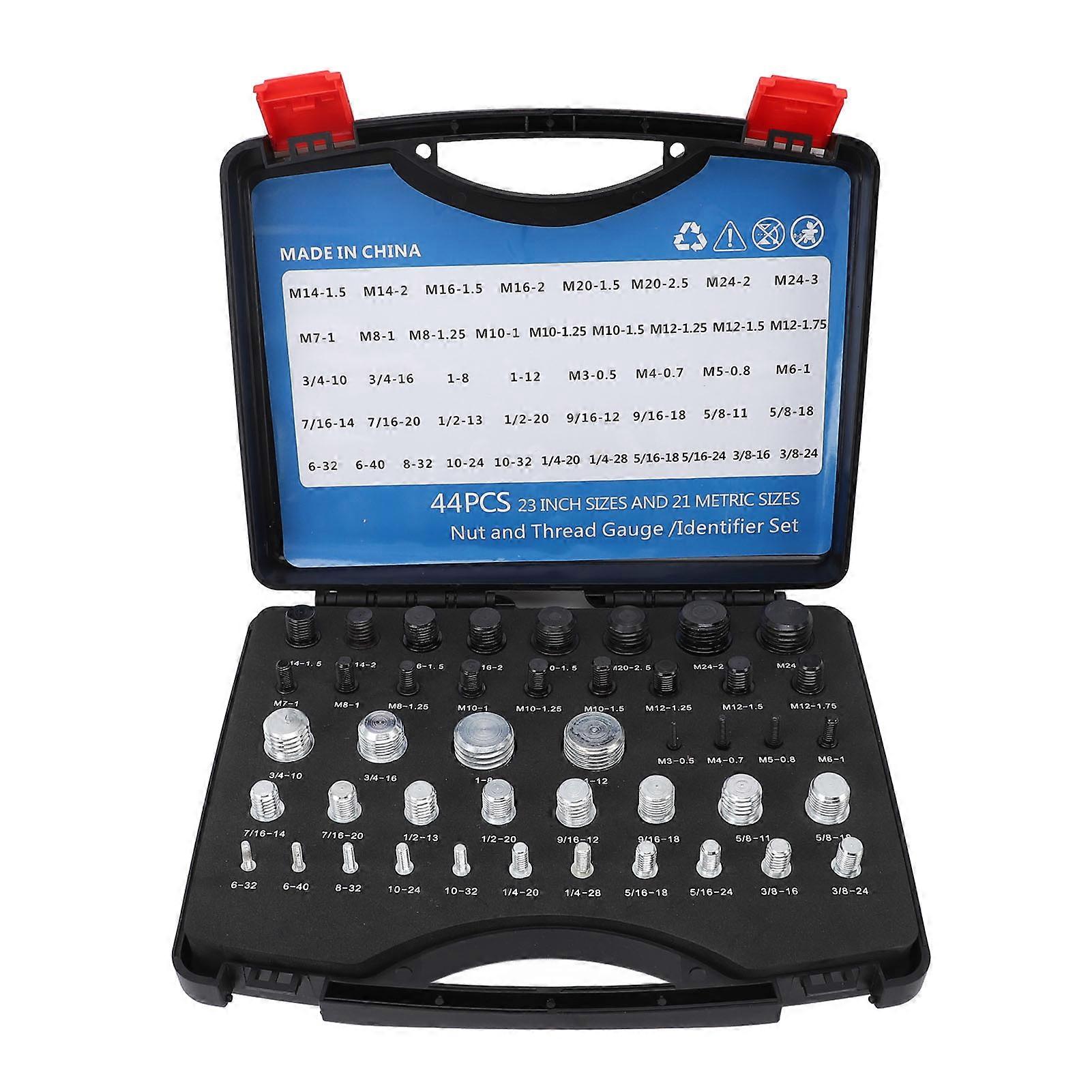 44pcs Nut and Bolt Thread Checker Inch Metric Nut and Bolt Gauges with Case for Size Check On Tricky Narrow Area Black and Silver