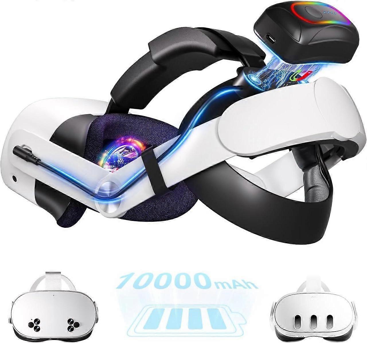 10000mAh Battery Head Strap for Meta Quest 3s / Quest 3 with Cool RGB and Magnetic Battery Design,for Oculus Quest 3 / 3s Accessories Extra VR Playtim
