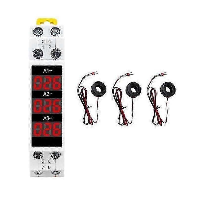 Din Rail Mount 3 Phase Ampere Meter Mini Modular Current Meter Gauge Indicator LED Digital Display Detector Ammeter