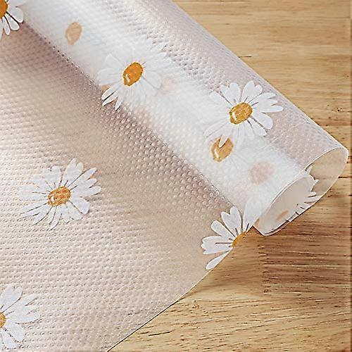 Daisy Shelf Liner for Kitchen Cabinets Non-Adhesive Waterproof Floral Pattern Drawer and Refrigerator Mat Easy to Cut and Install